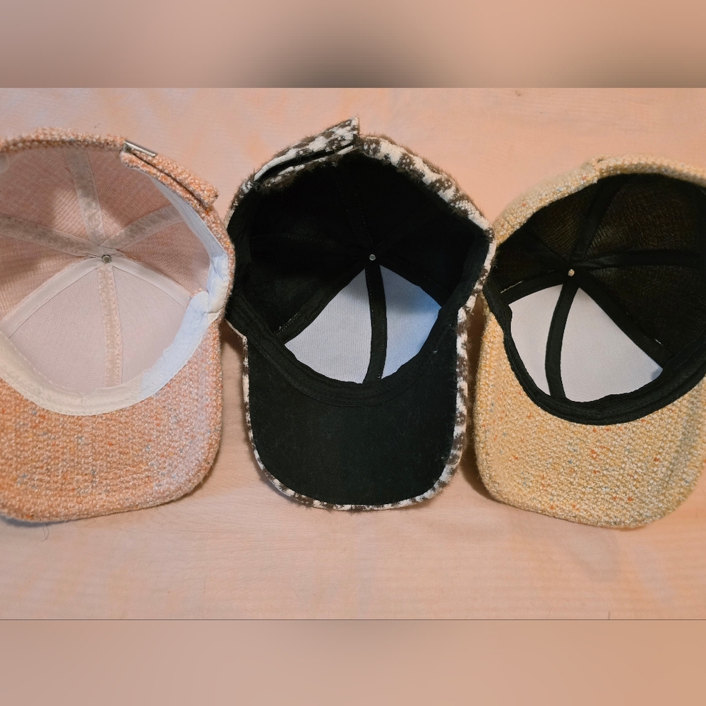 (3) Chic Tweed Winter Baseball Caps Yellow, Pink & Leopard by Lulla Collection - Picture 4 of 15
